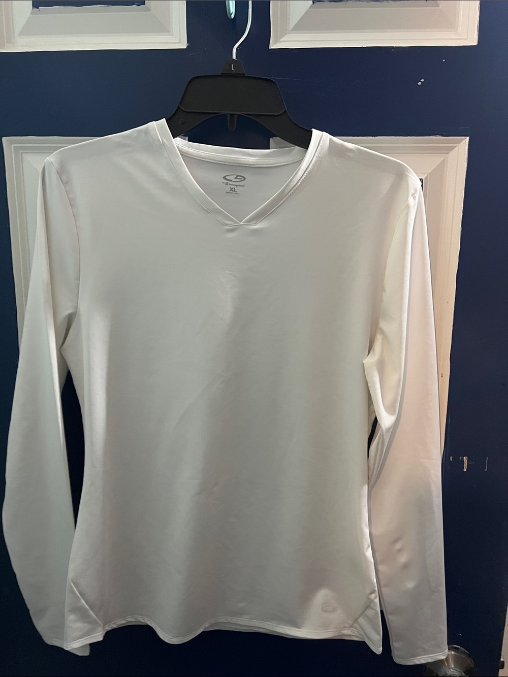 Champion White Long-Sleeve V-Neck Performance Tee